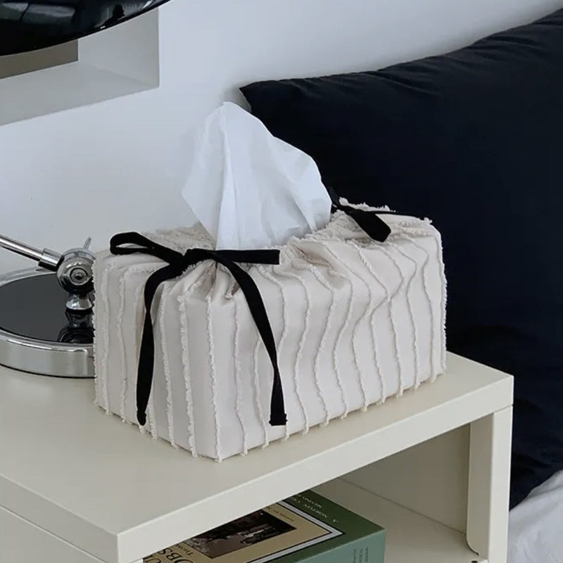 Housse Boîte à Mouchoirs en Tissu – Style Coréen, Nœud 3D Décoratif, 13,5x15,5cm, 3 Coloris, Déco Maison & Chambre