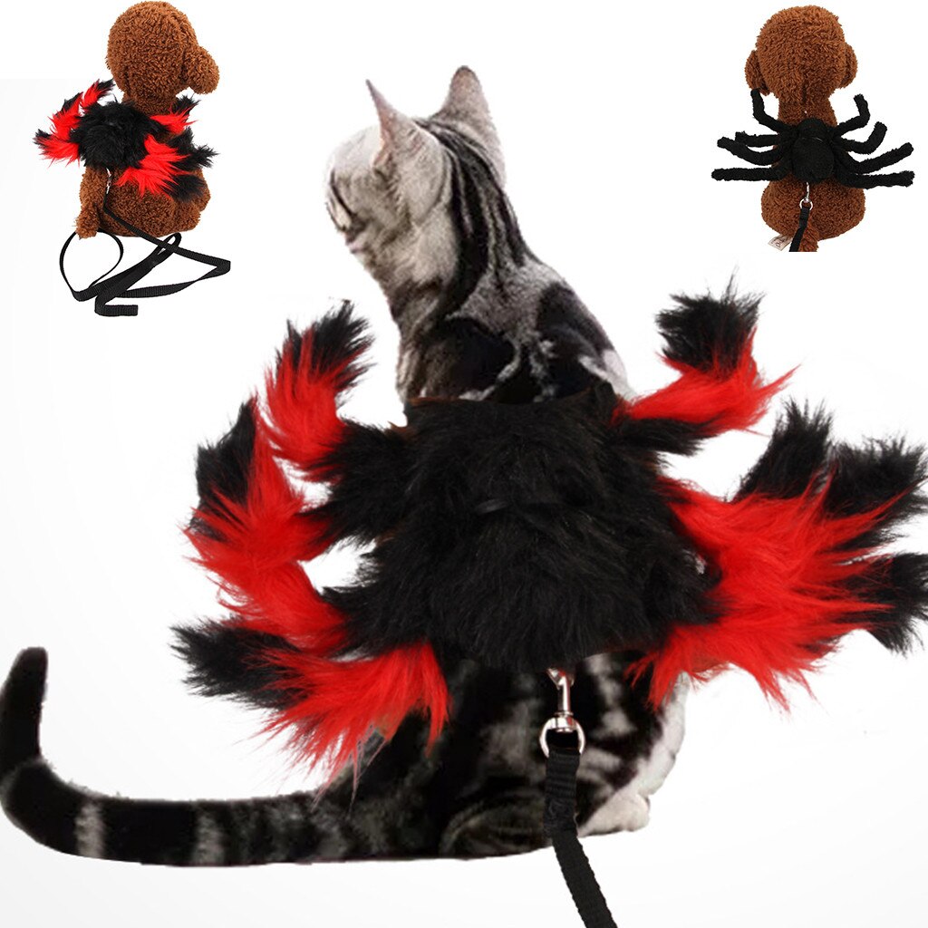 Harnais Déguisement Araignée Halloween pour Chat & Chien – Peluche + Laisse 120cm, Ajustable, Noir ou Rouge