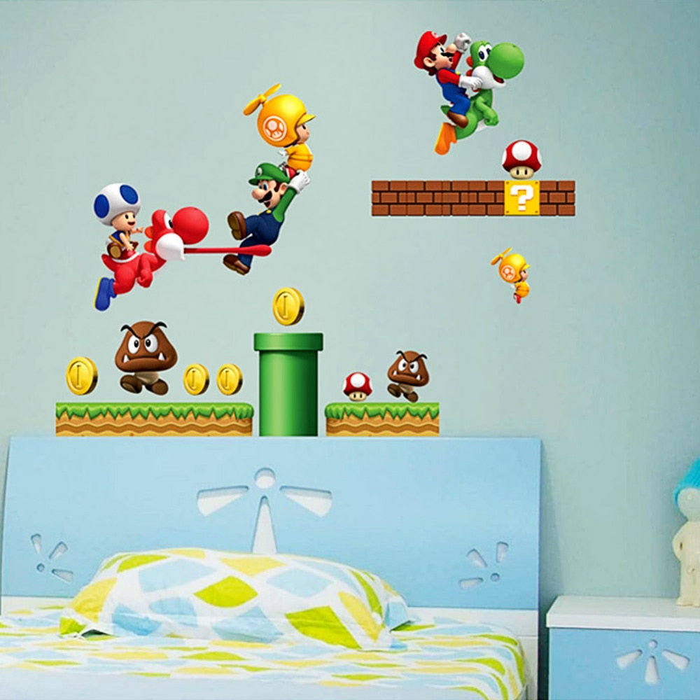 Sticker Mural Super Mario – Décoration Chambre Enfant & Salon, PVC Autocollant Cartoon, 45×60cm