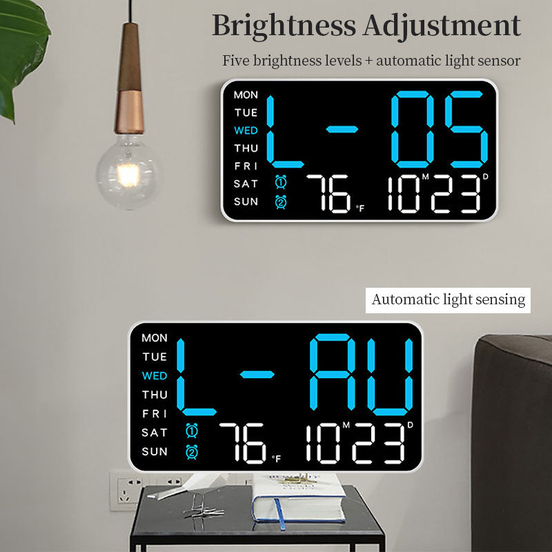 Horloge Murale LED Digitale Multifonctions – Heure Température Humidité Date Double Alarme, Rétroéclairage RGB 8 Couleurs, USB ou Piles, 3 Coloris