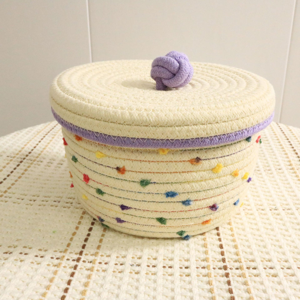 Panier de Rangement Tressé en Coton – Bureau & Cosmétiques, 18x13,5x21,6cm, Coloris Crème, Décoration Maison