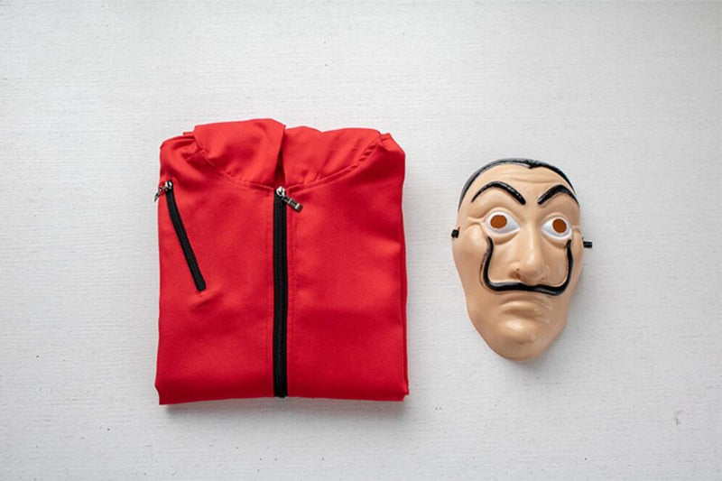 Costume Salvador Dalí La Casa de Papel – Déguisement Halloween & Cosplay Money Heist, Combinaison + Masque, Adulte & Enfant