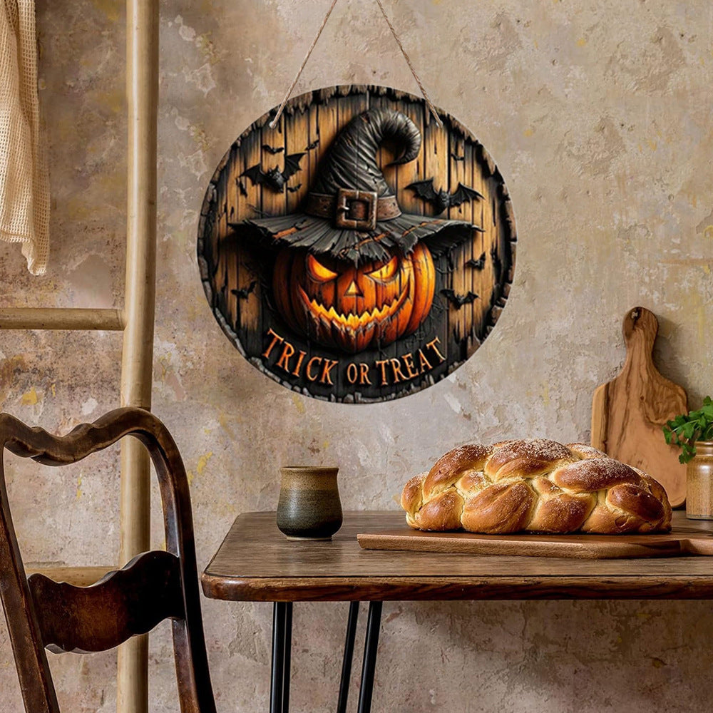 Plaque Ronde en Bois Citrouille Halloween – Décoration Porte & Fête, 2 Designs