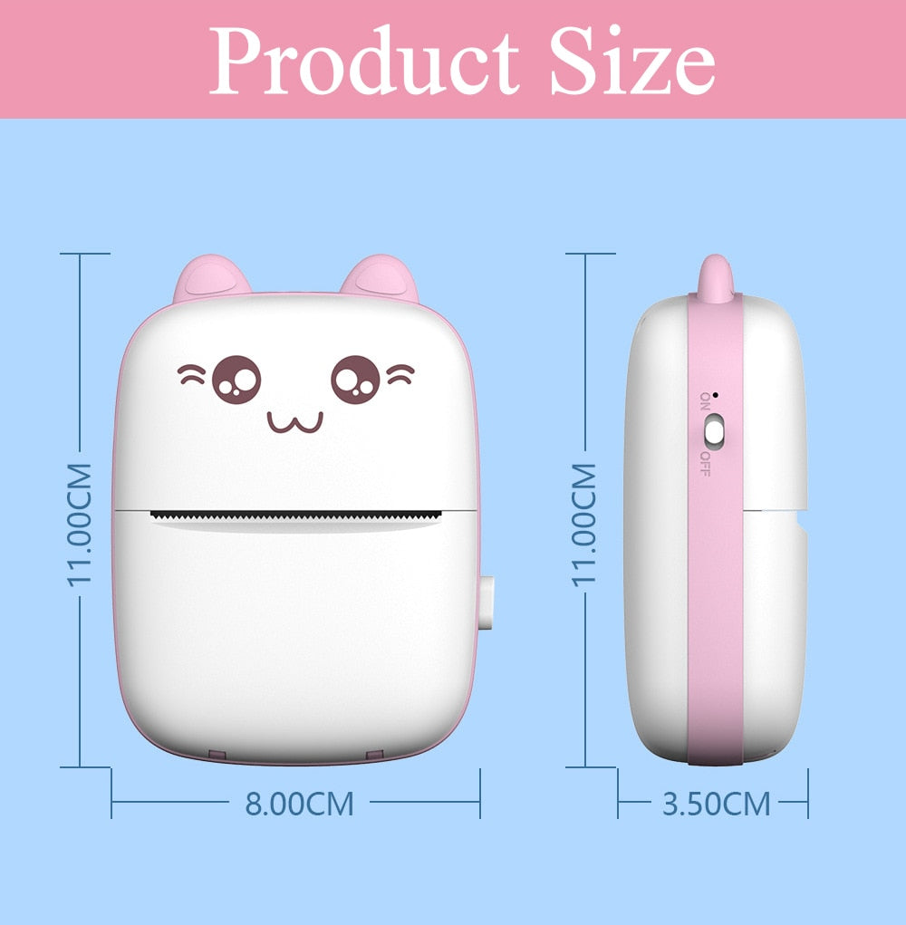 Mini Imprimante Thermique Portable Bluetooth Sans Encre – Photo & Étiquettes, 203 DPI, iOS & Android, Rose ou Bleu + Papier