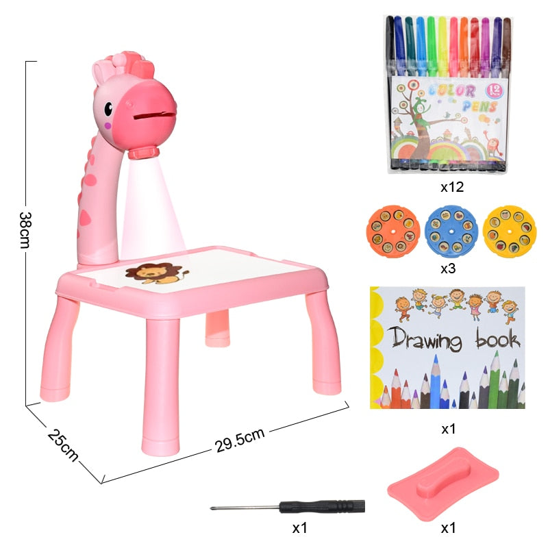 Table de Dessin Enfant avec Projecteur LED – 24 Motifs à Calquer, Musique Intégrée, Dinosaure ou Ours, Cadeau Enfant