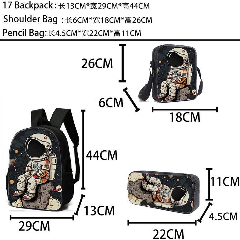 Set 3 Pièces Sac à Dos Scolaire Style Astronaute & Espace – Sac À Dos + Sac Repas + Trousse, Tissu Oxford, 6 Coloris, Enfant Ado Unisexe