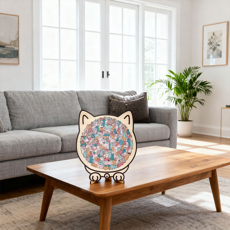 Puzzle 135 Pièces Silhouette Chat – Pièces Forme Patte, Décoration & Cadeau, 4 Palettes de Couleurs