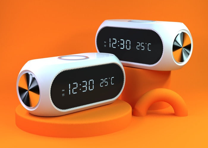 Station de Charge Sans Fil 15W – Réveil, Thermomètre & Affichage Heure, Chargeur Induction Rapide, Blanc ou Noir