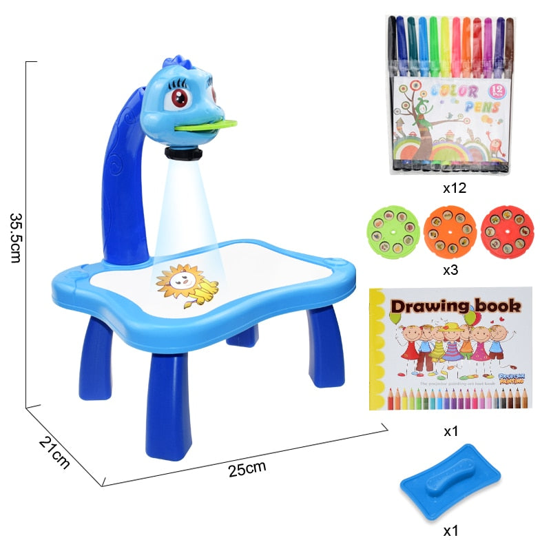 Table de Dessin Enfant avec Projecteur LED – 24 Motifs à Calquer, Musique Intégrée, Dinosaure ou Ours, Cadeau Enfant