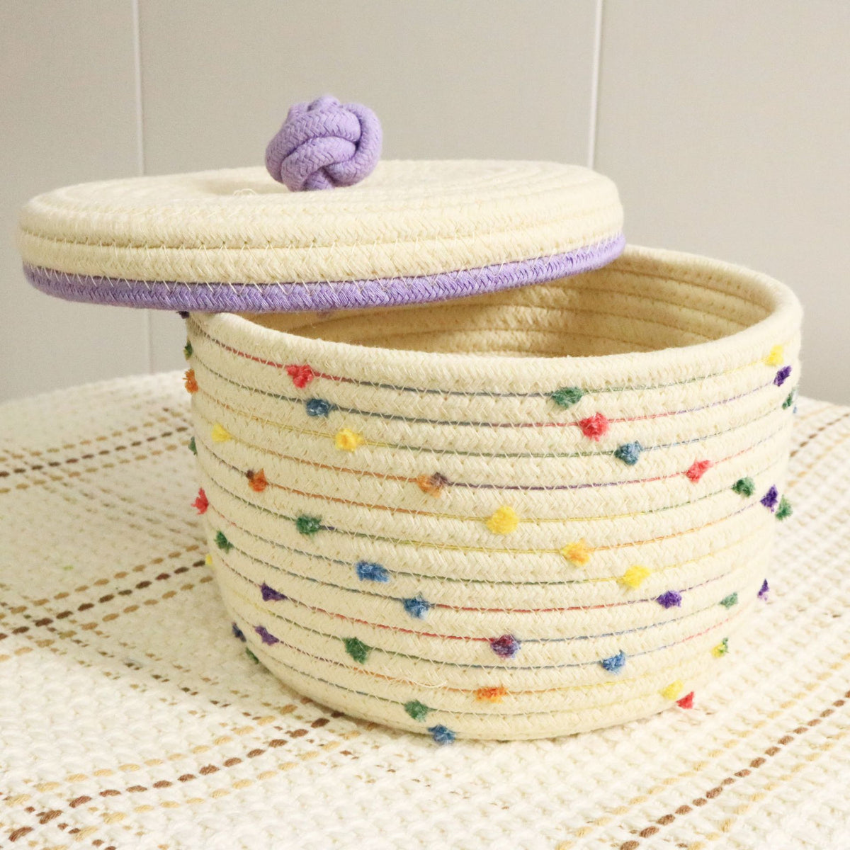 Panier de Rangement Tressé en Coton – Bureau & Cosmétiques, 18x13,5x21,6cm, Coloris Crème, Décoration Maison