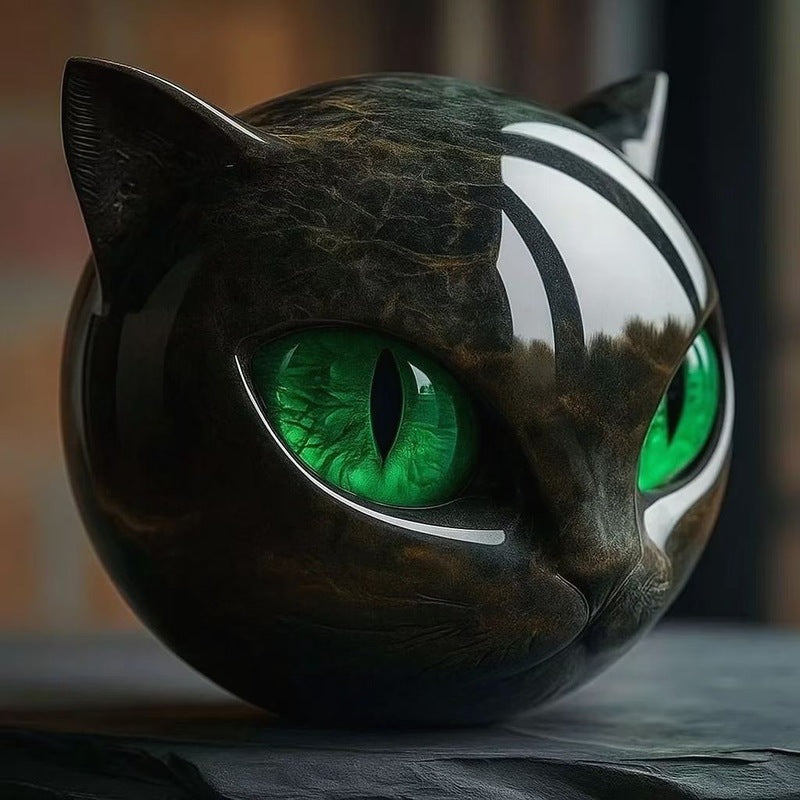 Statuette Chat Noir en Résine – Texture Marbre, Yeux Ambrés, 5 Coloris, Déco Maison & Bureau, Cadeau Amoureux Chats