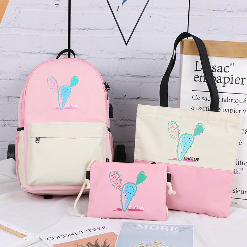 Sac à Dos Oxford Motif Fleurs avec Port USB – Taille M, Style Tendance, Collège & Lycée