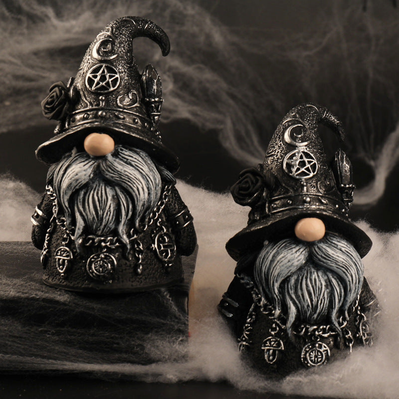 Figurine Nain Sorcier Gothique en Résine – Décoration Halloween Dark, Ornement Bureau & Étagère