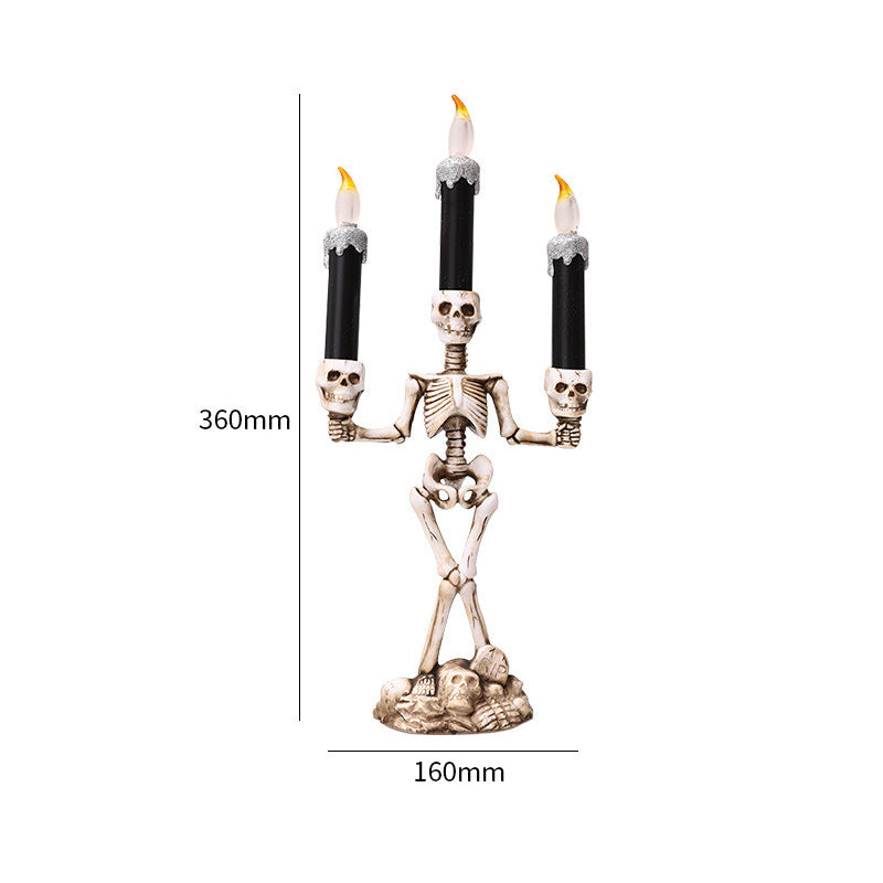 Bougeoir Squelette Halloween avec Bougie LED – Lanterne Citrouille Crâne Déco, 3 Coloris : Doré, Argent, Rouge