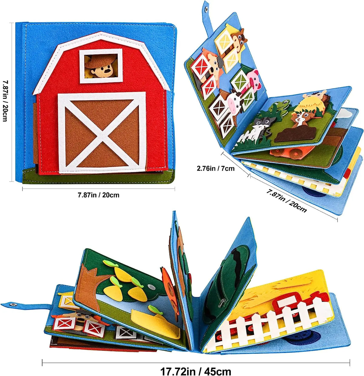 Livre Sensoriel en Feutrine Montessori – Busy Book Activités, Thème Lettres ou Ferme Animaux, Éveil & Storytelling, Cadeau Bébé Enfant