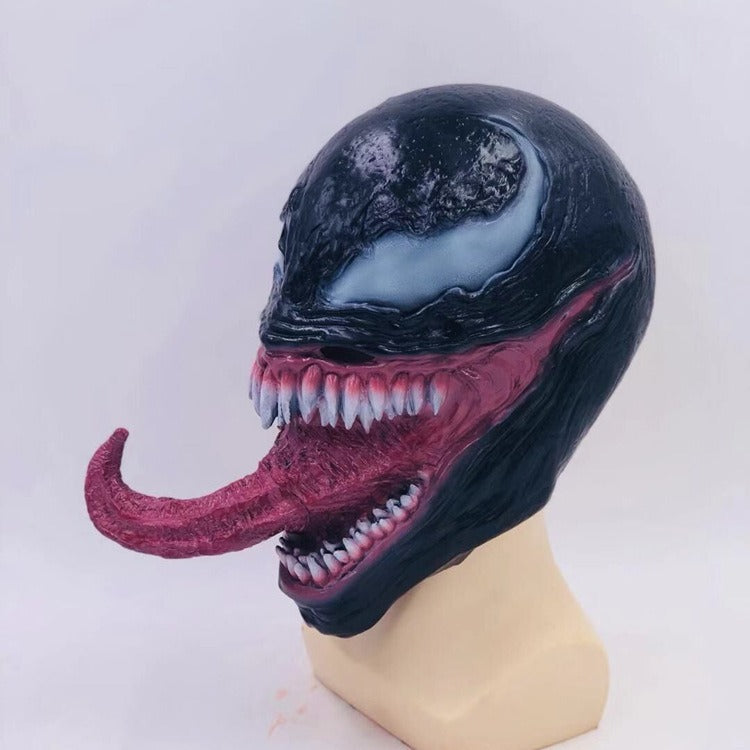 Masque Venom Marvel Latex – Déguisement Halloween & Cosplay Super-Vilain, Noir & Rouge, Taille Universelle Adulte