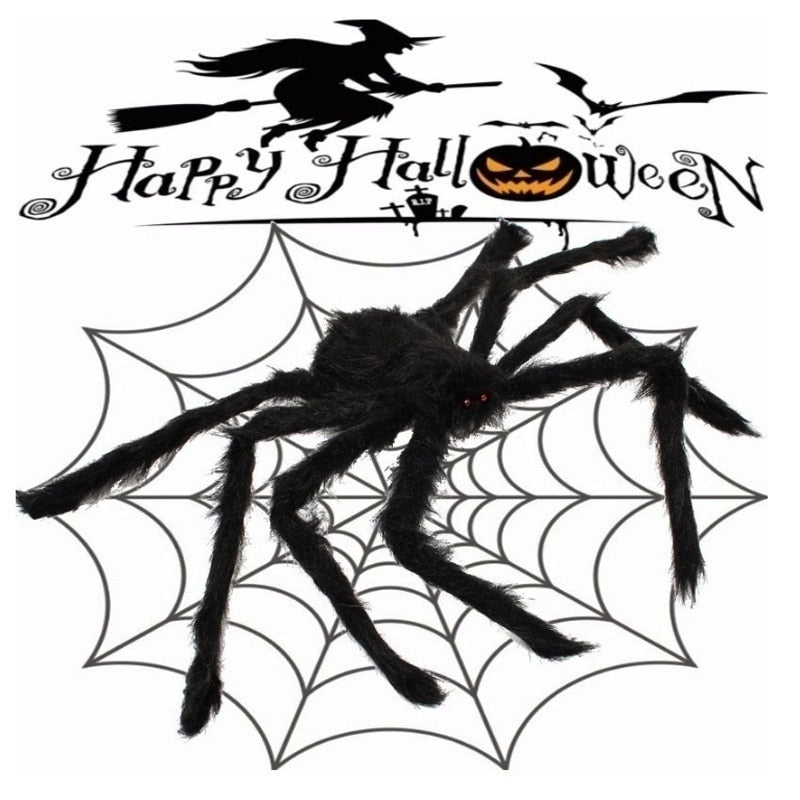 Araignée Géante Noire Halloween – Décoration Intérieur & Extérieur, Maison Hantée, 4 Tailles : 90 à 200 cm