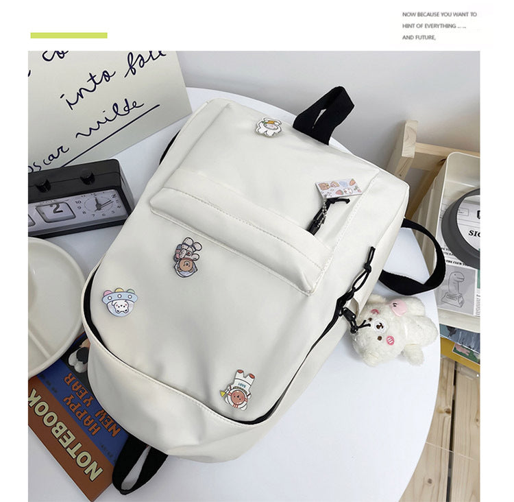 Sac à Dos Nylon Uni Grande Capacité – Style Minimaliste, Campus & Lycée, Noir ou Blanc