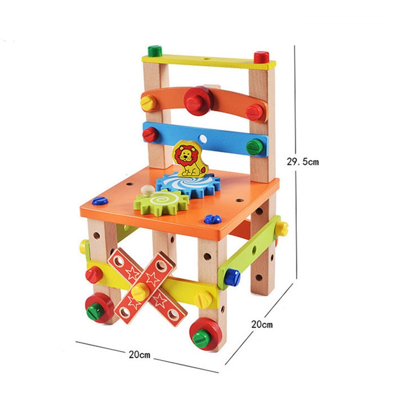Kit Montessori Chaise en Bois à Assembler DIY – Écrous & Boulons, Robot Grue Avion & Plus, Coordination Main-Œil, Dès 3 Ans, Cadeau Enfant