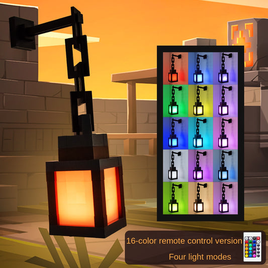 Veilleuse Lanterne Style Pixel 16 Couleurs Changeantes LED – Rechargeable, Chaîne Suspendue + Ruban 3M, Déco Gaming Chambre