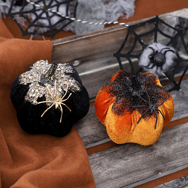 Figurine Citrouille & Araignée Halloween – Décoration Style Américain, Polaire, Orange ou Noir, Idée Cadeau