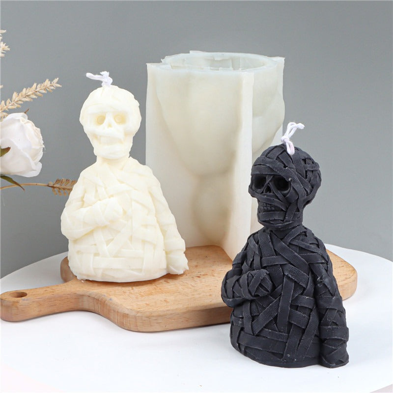 Moule en Silicone Bougie Zombie Crâne Halloween – Forme Bandes de Gaze, DIY Bougie Plâtre Résine, Déco Atmosphère