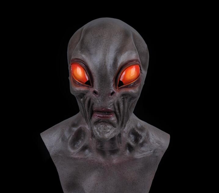 Masque Alien Tête Entière Halloween – Masque Horreur Monstre Grands Yeux, Émulsion Souple, Noir ou Gris