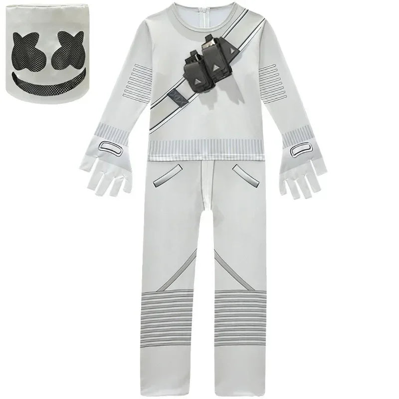 Costume DJ Marshmello Enfant – Combinaison Cosplay Halloween & Carnaval, Style Fortnite, 5–10 ans