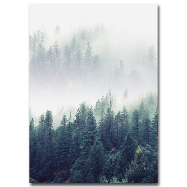 Poster Canvas Paysage Forêt Style Nordique – Tableau Mural Salon & Chambre, 50×70cm, Sans Cadre