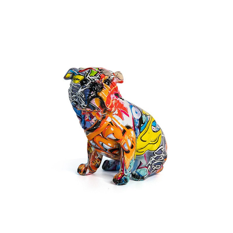 Statuette Bulldog Décorative en Résine – 3 Finitions Colorées (Rainbow, Graffiti, Pearl), Objet Déco Original Maison