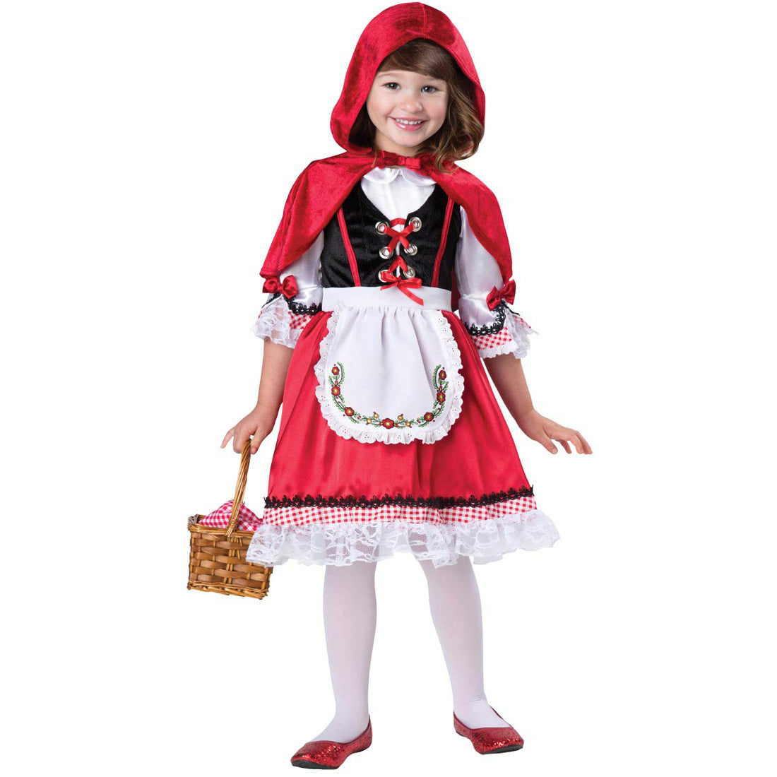 Costume Petit Chaperon Rouge Fille – Déguisement Halloween & Scène, Robe Rouge Polyester, Tailles S & M