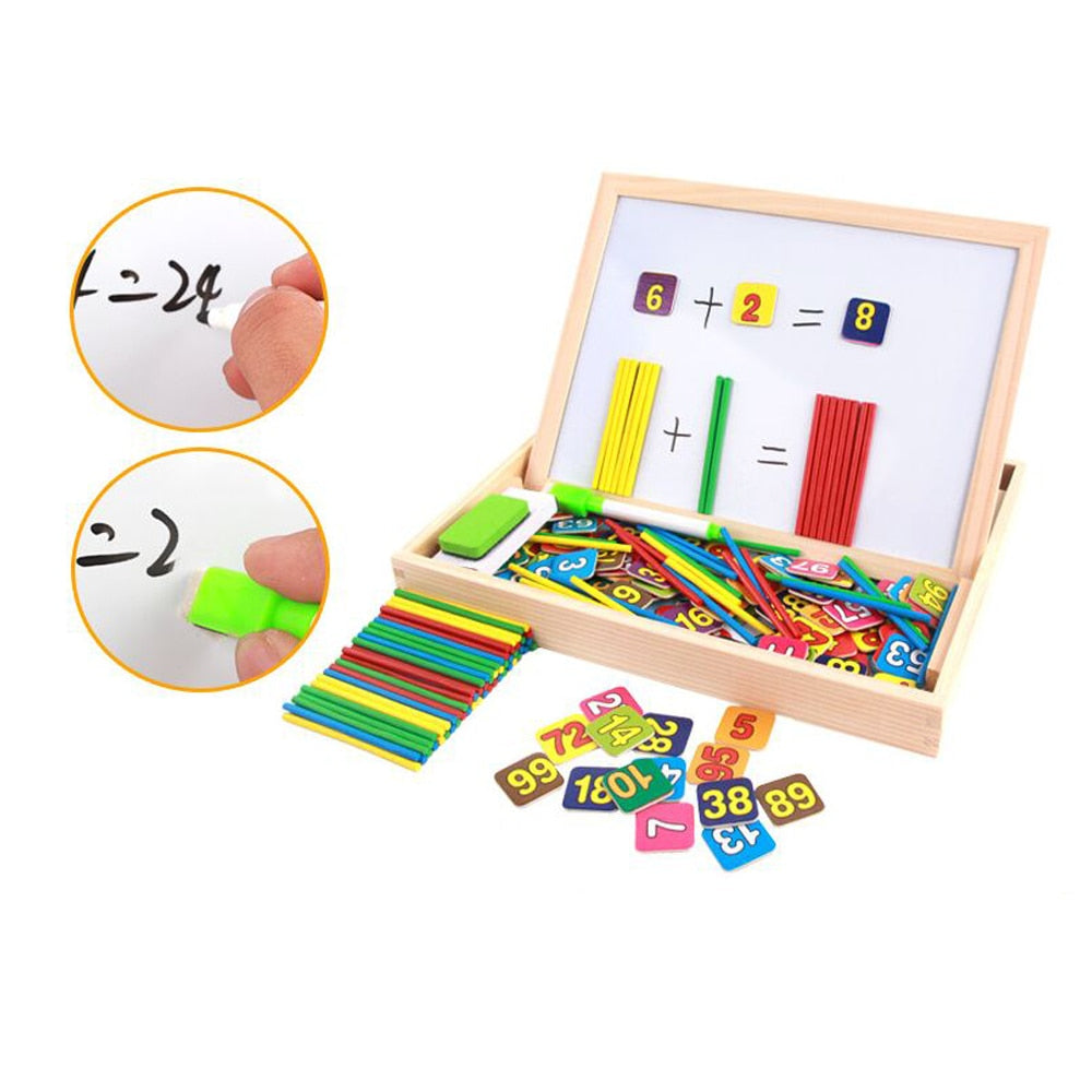 Boîte de Maths Éducative en Bois – 40 Pièces, Comptage, Association, Baguettes & Tableau Noir, Dès 4 Ans, Cadeau Enfant