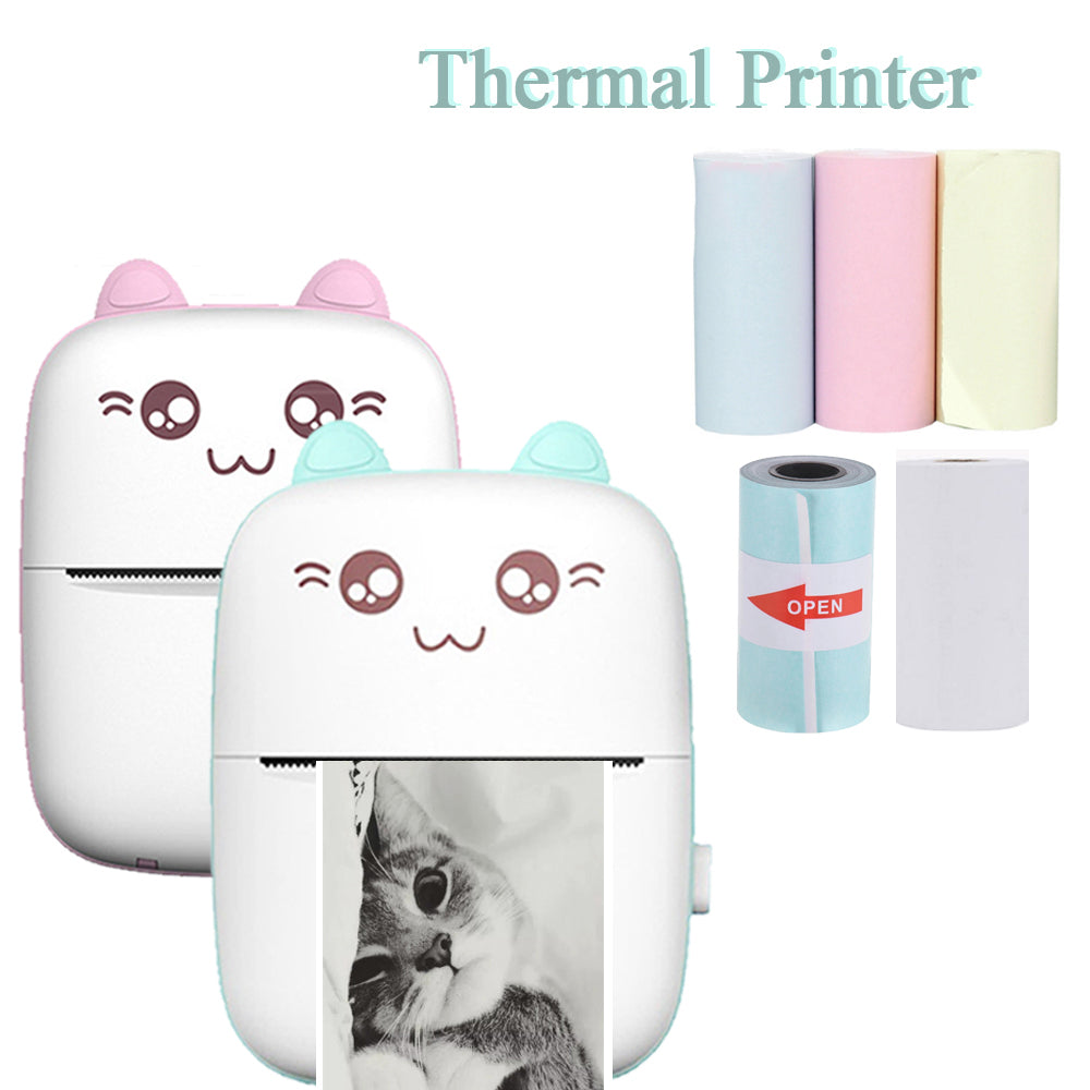 Mini Imprimante Thermique Portable Bluetooth Sans Encre – Photo & Étiquettes, 203 DPI, iOS & Android, Rose ou Bleu + Papier