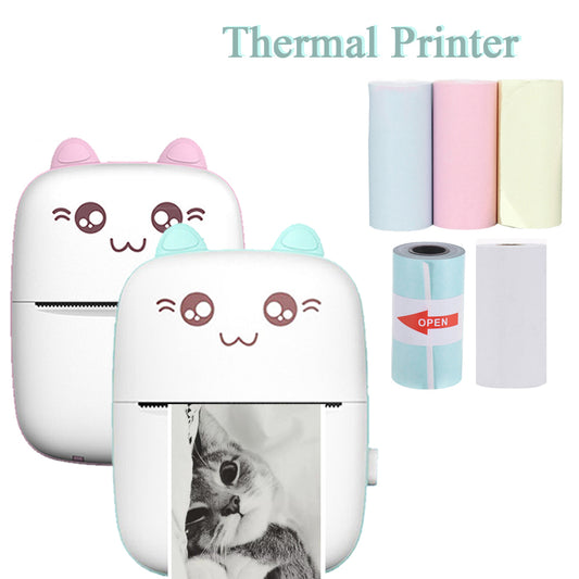 Mini Imprimante Thermique Portable Bluetooth Sans Encre – Photo & Étiquettes, 203 DPI, iOS & Android, Rose ou Bleu + Papier