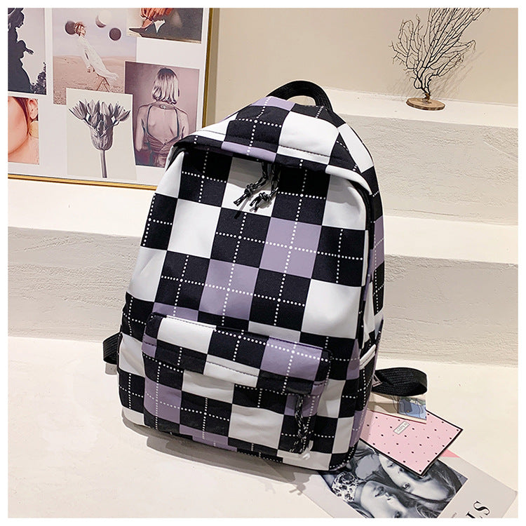 Sac à Dos Canvas Carreaux Style Rétro – Grande Capacité, Lycée & Ordinateur, 4 Coloris
