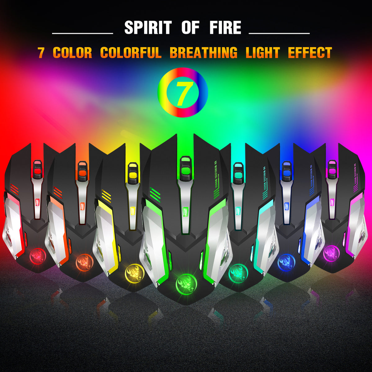 Souris Gaming Sans Fil Rechargeable 2,4 GHz – RGB 7 Couleurs, 6 Boutons, DPI 2400, Batterie 600 mAh, Silencieuse, PC & Mac