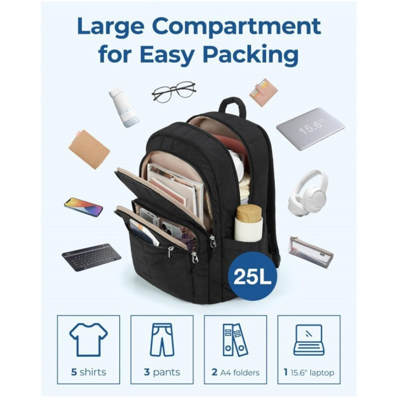 Sac à Dos Nylon Minimaliste Urbain Femme – Grande Capacité 20-35L, Voyage & Quotidien, Noir