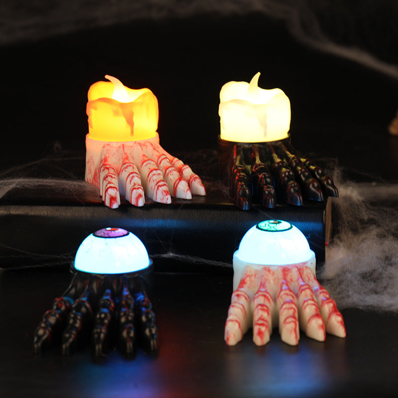 Main Fantôme Bougie & Œil Lumineux Halloween – Prop Déco Plastique, 4 Modèles, Ambiance Atmosphère Soirée