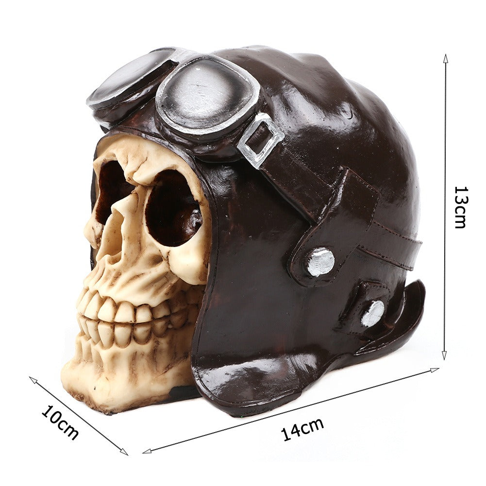 Crâne Décoratif en Résine – Ornement Halloween & Maison, Modèle Motard