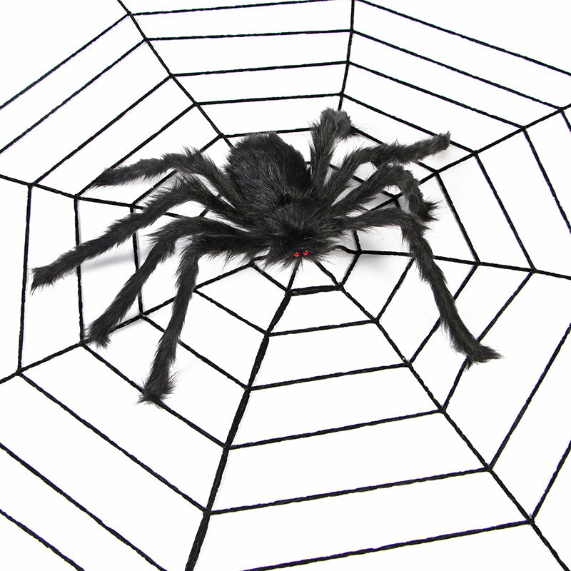 Toile d’Araignée Géante Halloween Fait Main – Laine Épaisse Noire + Araignée Peluche, 4 Tailles : 125 à 230 cm