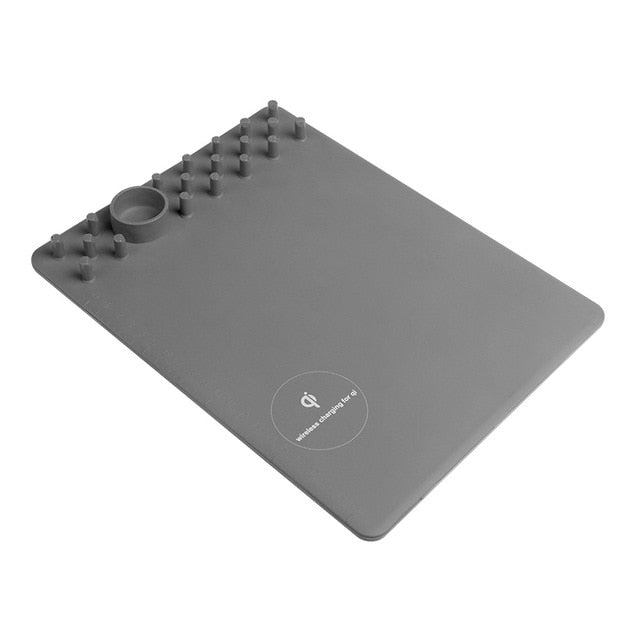 Tapis de Souris avec Chargeur Sans Fil Qi – Support Téléphone, Règle Graduée, Antidérapant, 27x20cm, Compatible iPhone Samsung