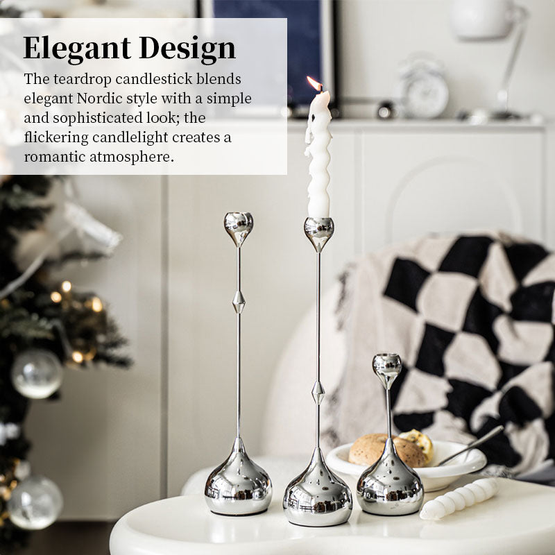 Set de 3 Bougeoirs en Métal Style Vintage – Forme Larme, Argenté Noir ou Doré, Déco Table Mariage Salon, Cadeau