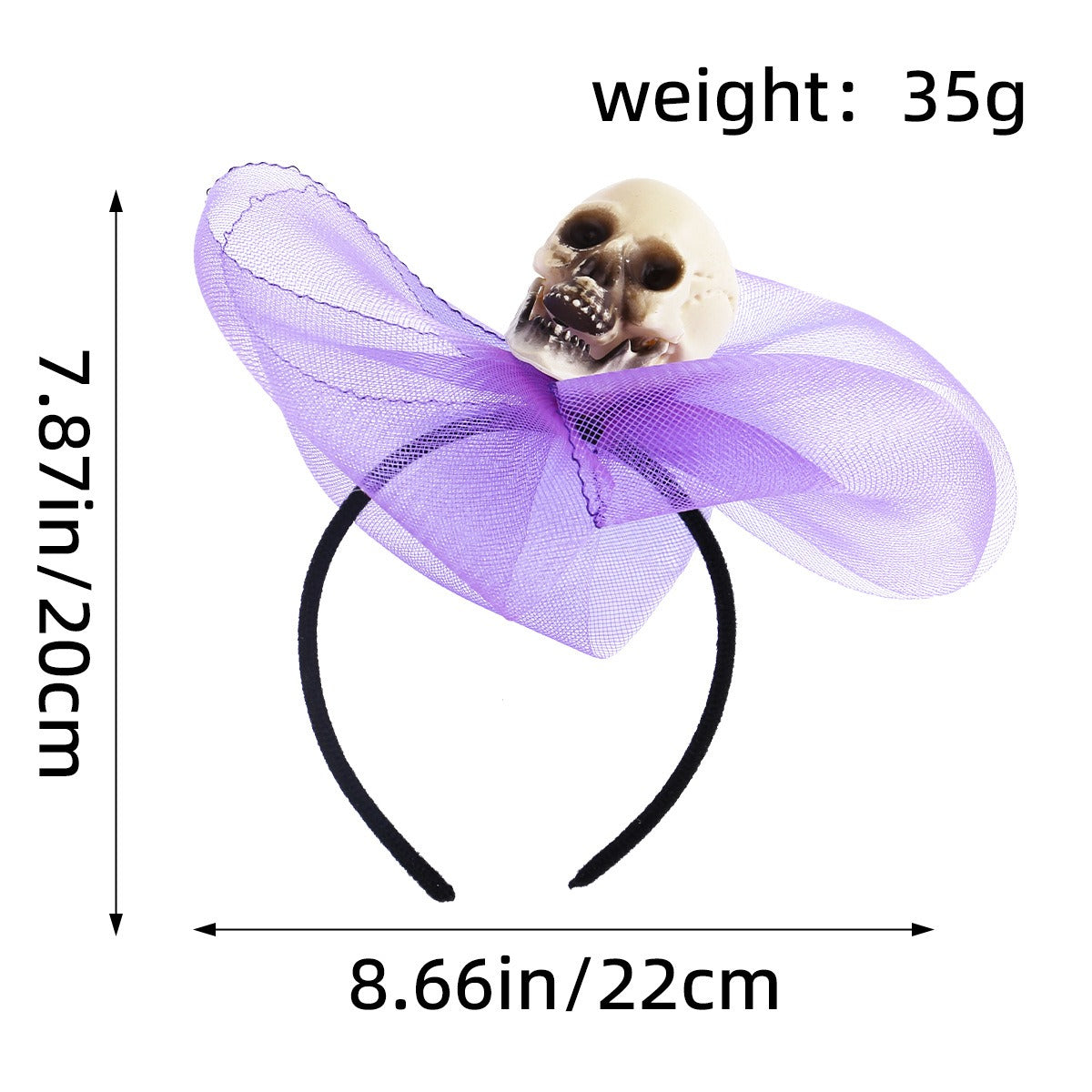 Serre-Tête Halloween Crâne & Araignée – Accessoire Coiffure Fête, Orange ou Violet, Fil de Fer & Pompons Laine