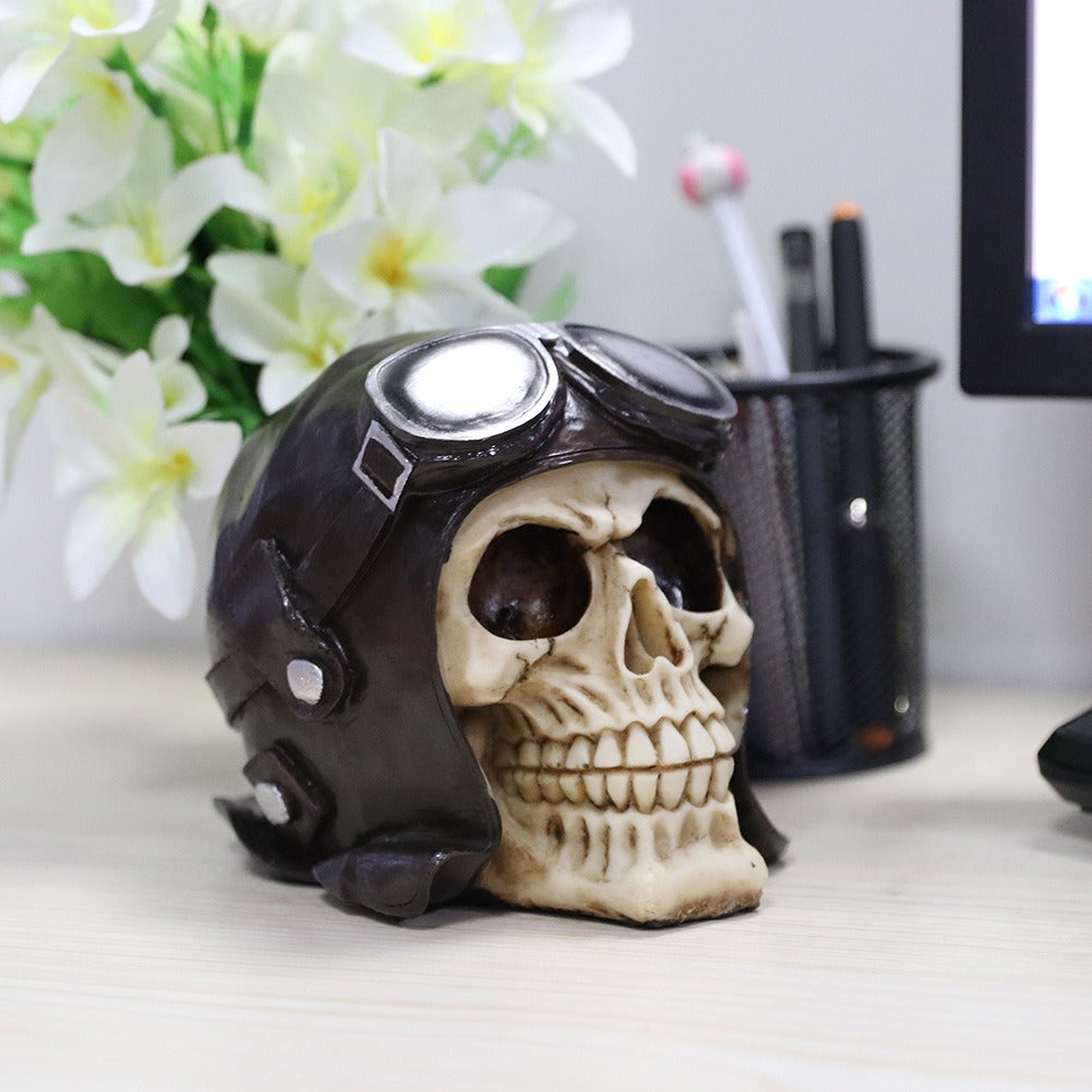 Crâne Décoratif en Résine – Ornement Halloween & Maison, Modèle Motard