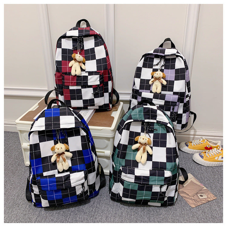 Sac à Dos Canvas Carreaux Style Rétro – Grande Capacité, Lycée & Ordinateur, 4 Coloris