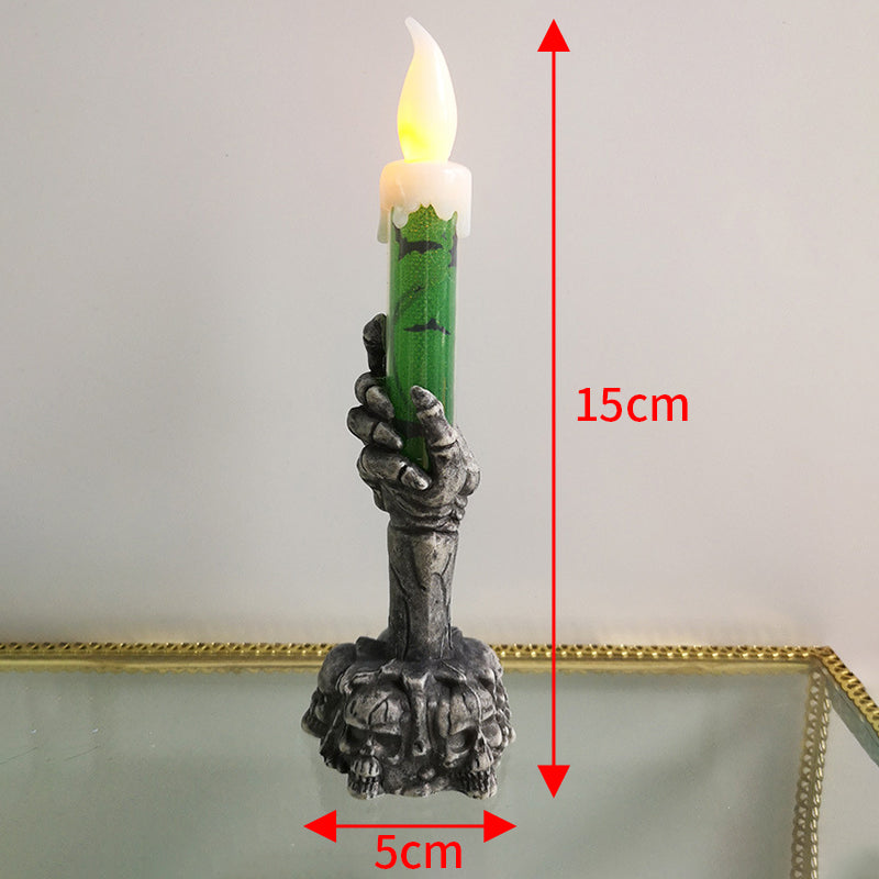 Bougeoir Squelette Halloween avec Bougie LED – Lanterne Citrouille Crâne Déco, 3 Coloris : Doré, Argent, Rouge