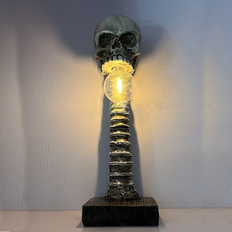 Lampe Crâne Squelette 3D Halloween – Statue Résine Peinte Main, Pied Colonne Vertébrale, Déco Bureau & Chambre