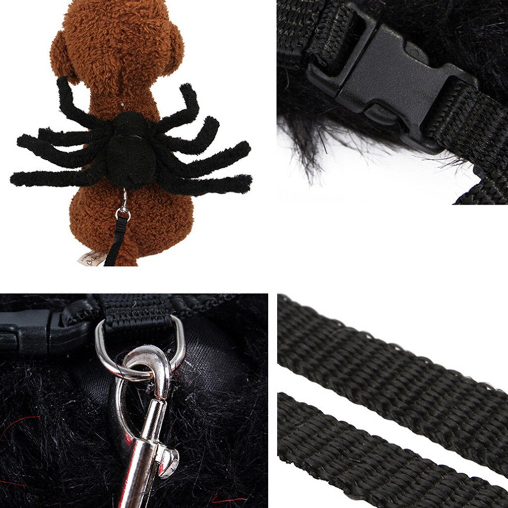 Harnais Déguisement Araignée Halloween pour Chat & Chien – Peluche + Laisse 120cm, Ajustable, Noir ou Rouge