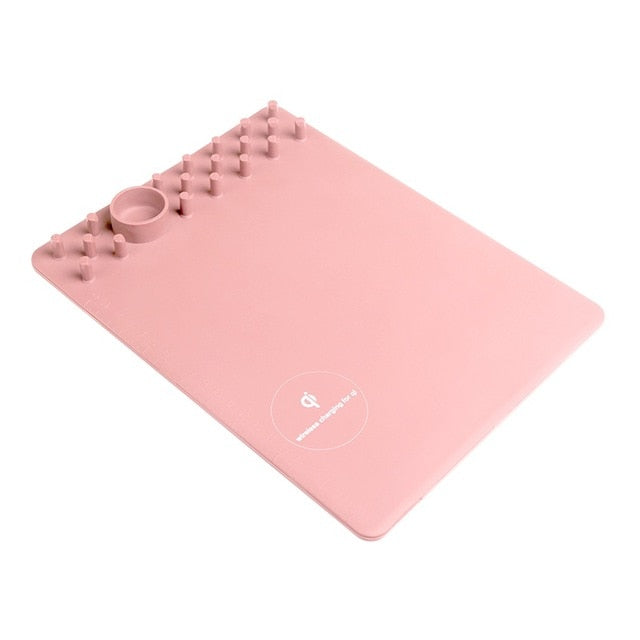 Tapis de Souris avec Chargeur Sans Fil Qi – Support Téléphone, Règle Graduée, Antidérapant, 27x20cm, Compatible iPhone Samsung