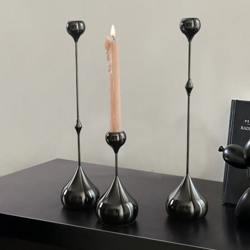 Set de 3 Bougeoirs en Métal Style Vintage – Forme Larme, Argenté Noir ou Doré, Déco Table Mariage Salon, Cadeau